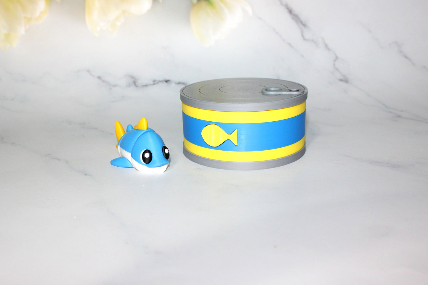 Tuna Fish with Can Container 3 Piece Set 2.5 inches 3D Printed Articulated Flexi Fidget - Wonderland 3D Printing