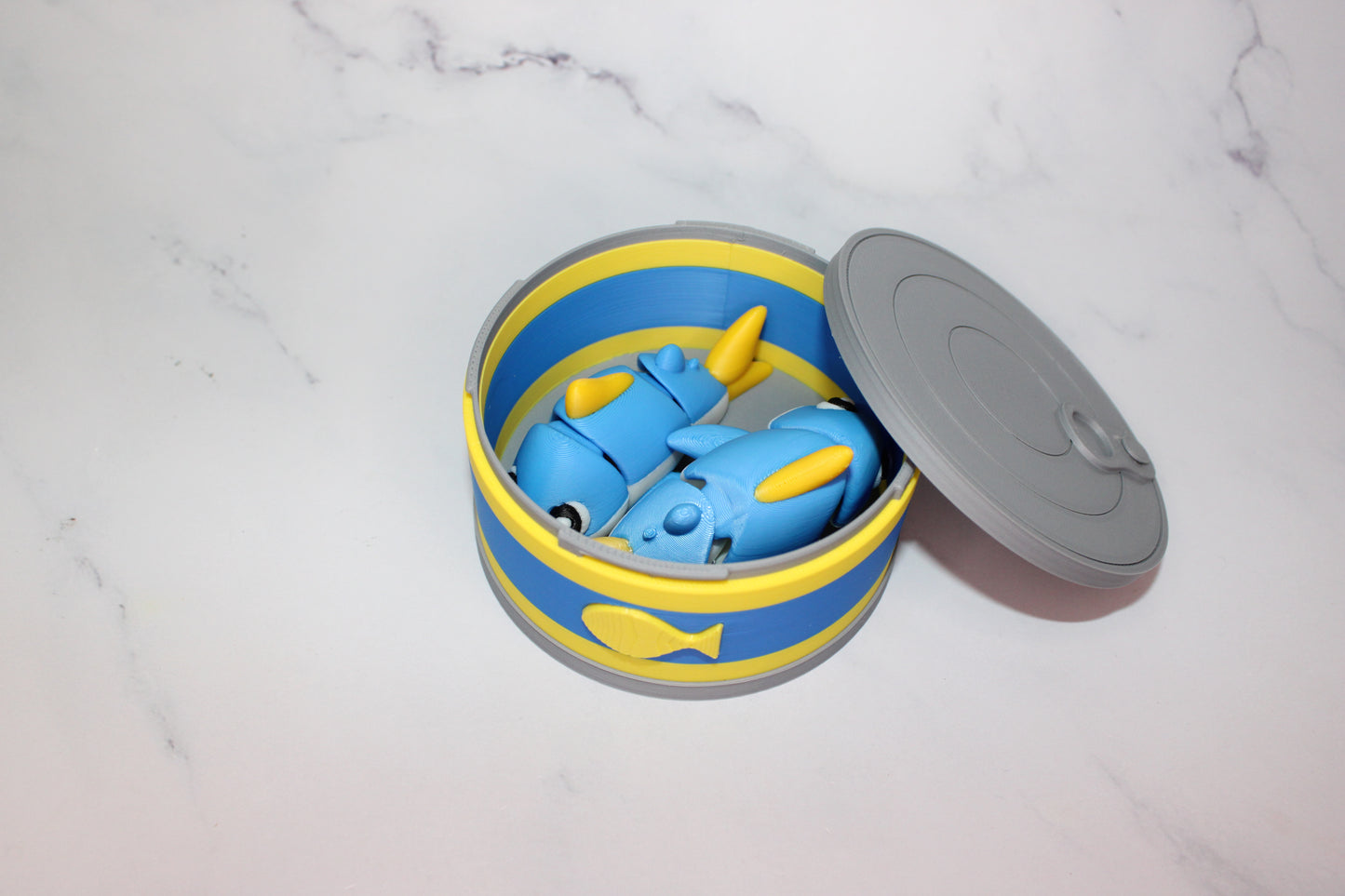 Tuna Fish with Can Container 3 Piece Set 2.5 inches 3D Printed Articulated Flexi Fidget - Wonderland 3D Printing