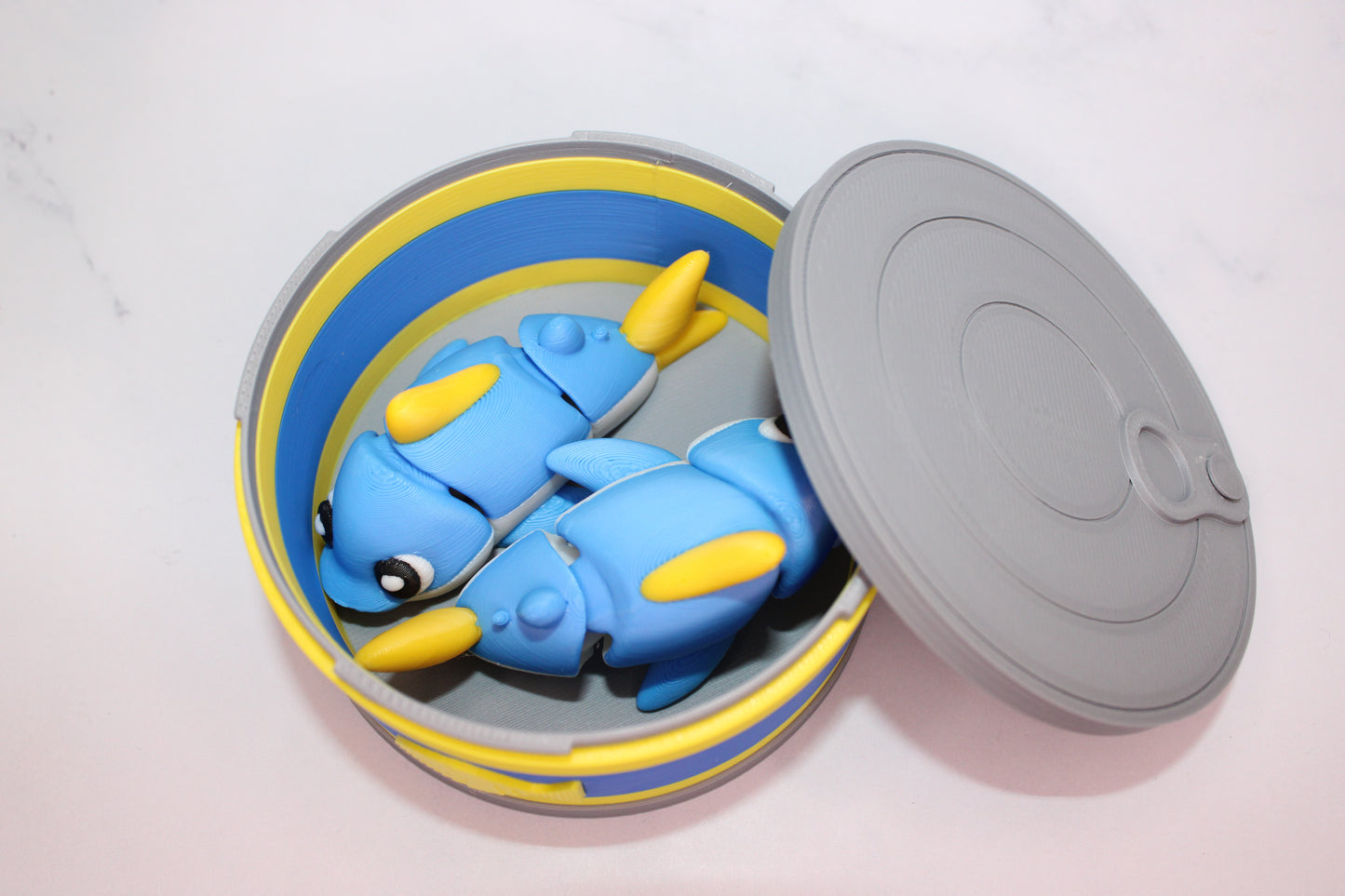 Tuna Fish with Can Container 3 Piece Set 2.5 inches 3D Printed Articulated Flexi Fidget - Wonderland 3D Printing