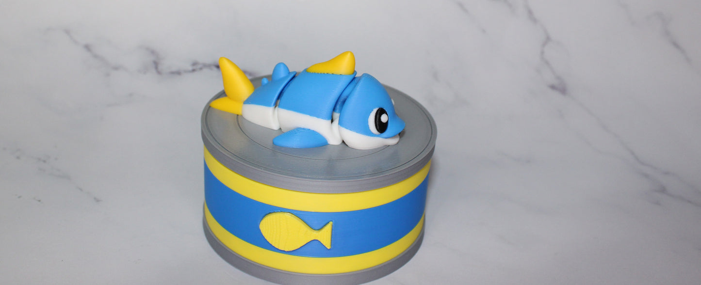 Tuna Fish with Can Container 3 Piece Set 2.5 inches 3D Printed Articulated Flexi Fidget - Wonderland 3D Printing