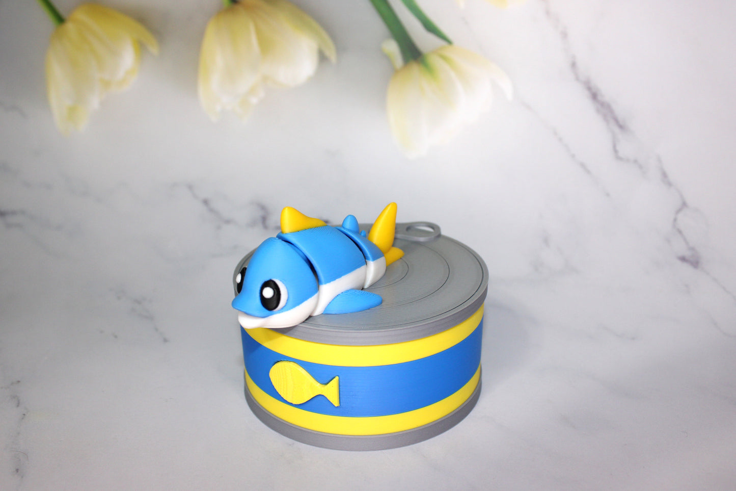 Tuna Fish with Can Container 3 Piece Set 2.5 inches 3D Printed Articulated Flexi Fidget - Wonderland 3D Printing