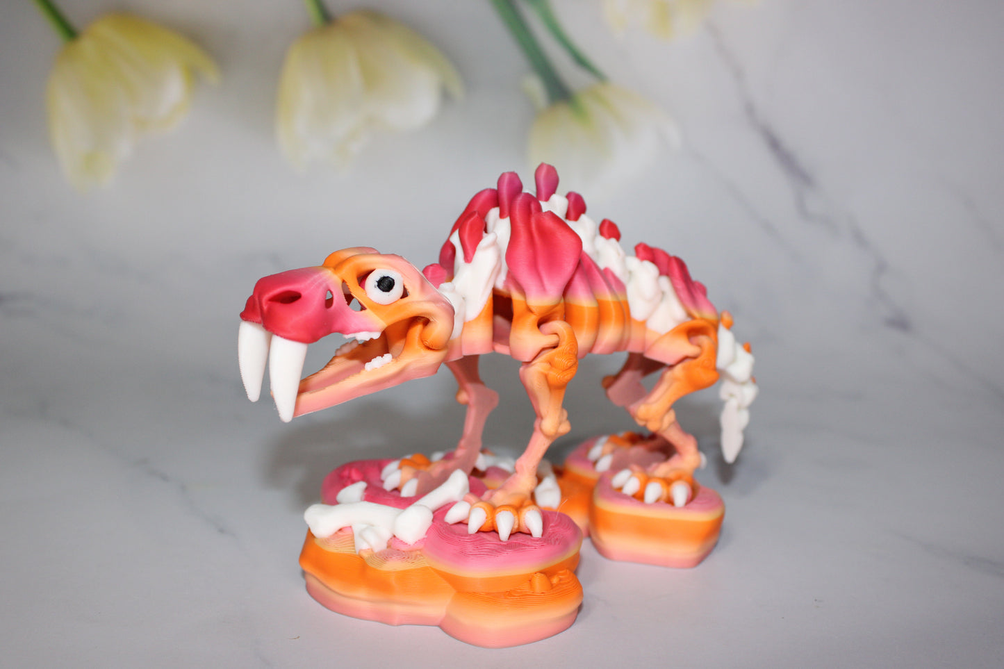Sabretooth Tiger Skeleton 3D Printed Articulated Figurine