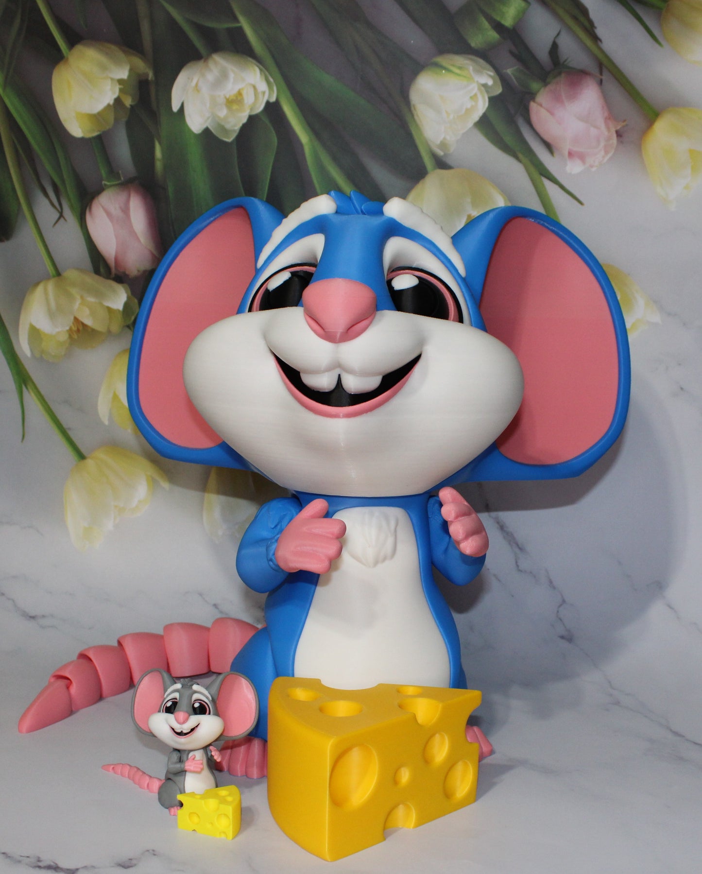Mouse with Cheese 3D Printed Articulated Figurine - Wonderland 3D Printing
