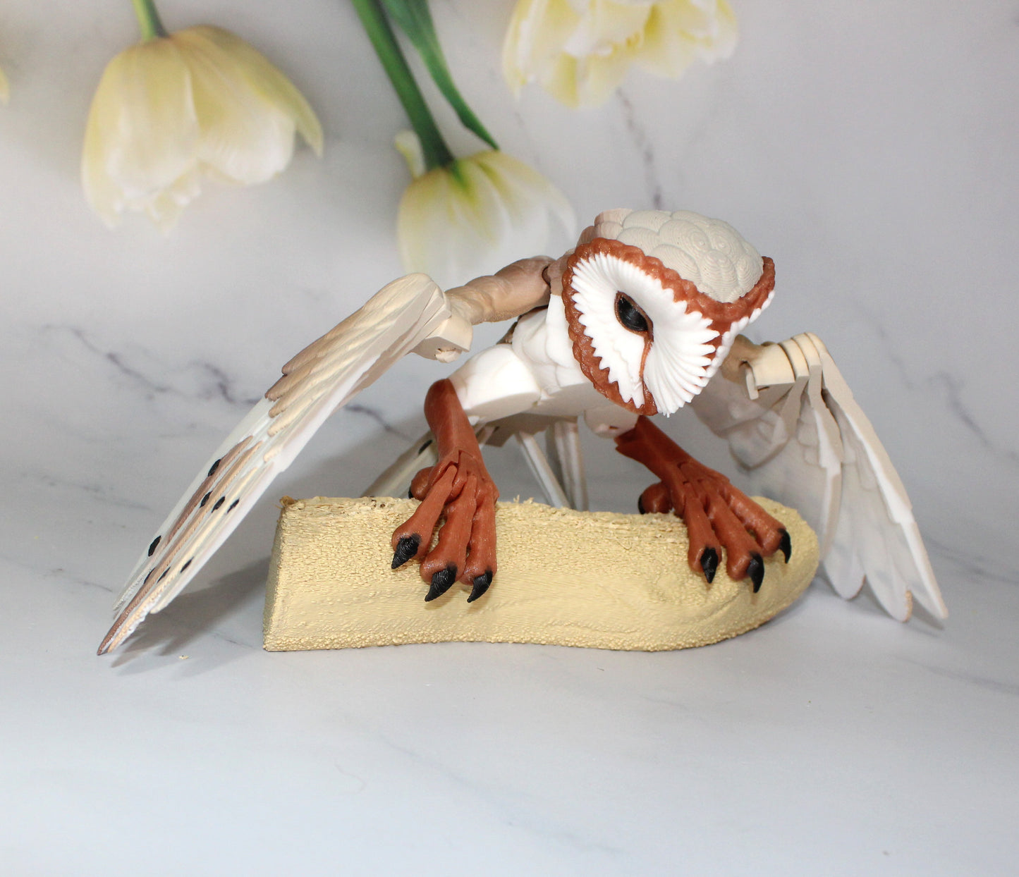 Barn Owl with stand options-3D Printed Articulated Flexi Fidget Figurine - Wonderland 3D Printing