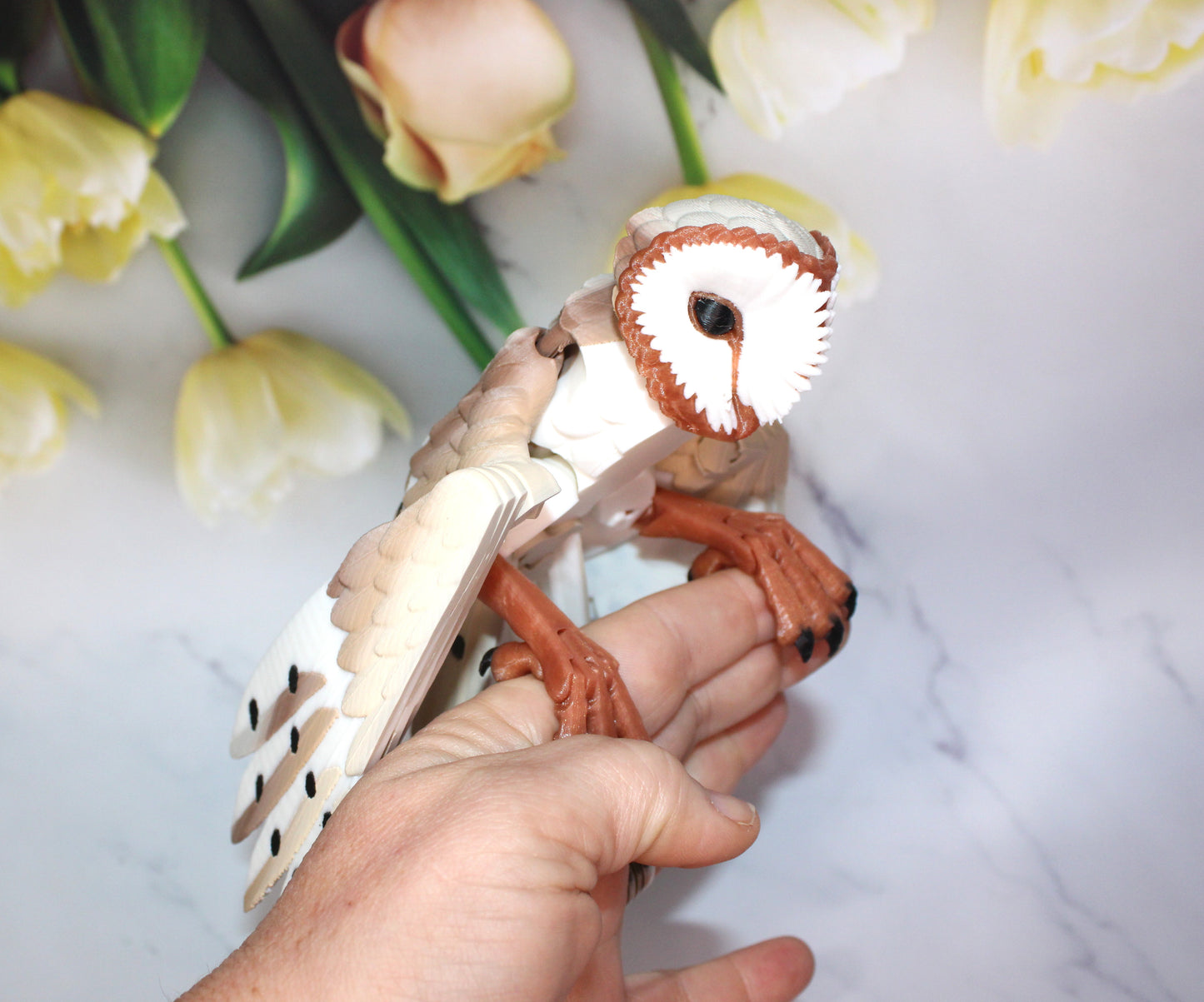Barn Owl with stand options-3D Printed Articulated Flexi Fidget Figurine - Wonderland 3D Printing