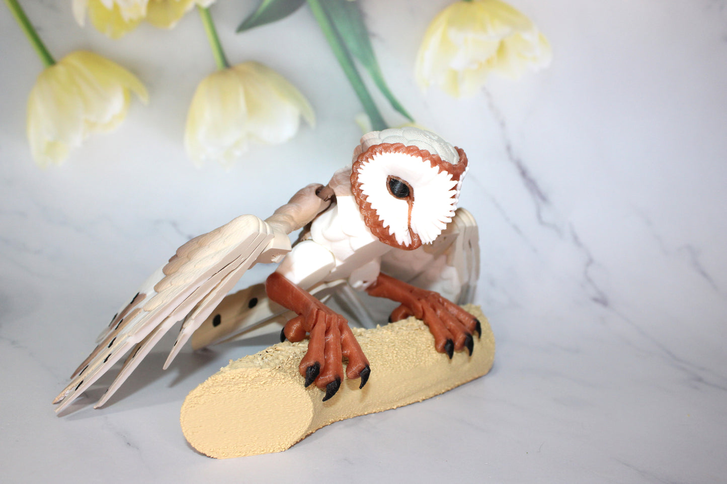 Barn Owl with stand options-3D Printed Articulated Flexi Fidget Figurine - Wonderland 3D Printing
