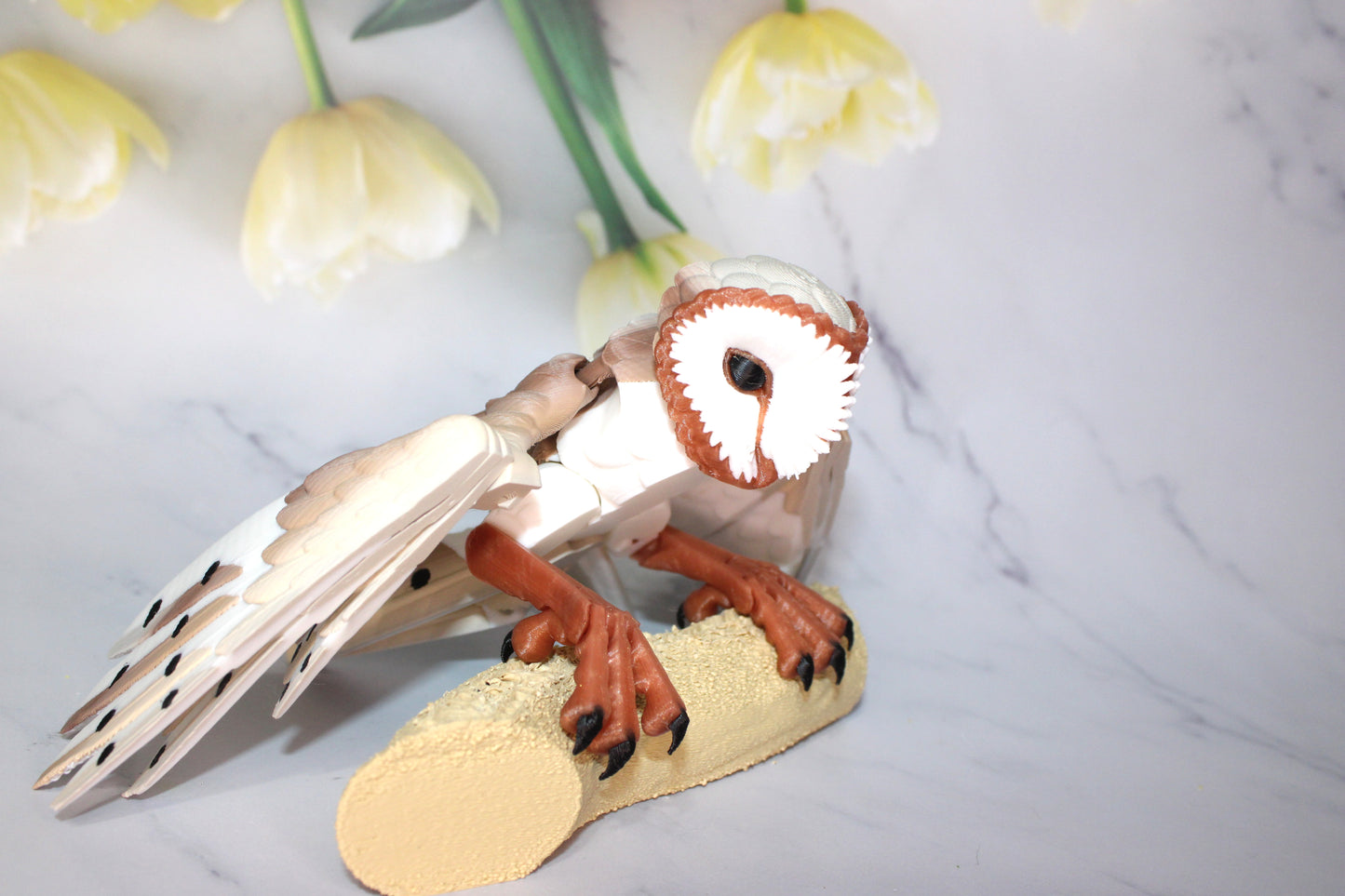 Barn Owl with stand options-3D Printed Articulated Flexi Fidget Figurine - Wonderland 3D Printing
