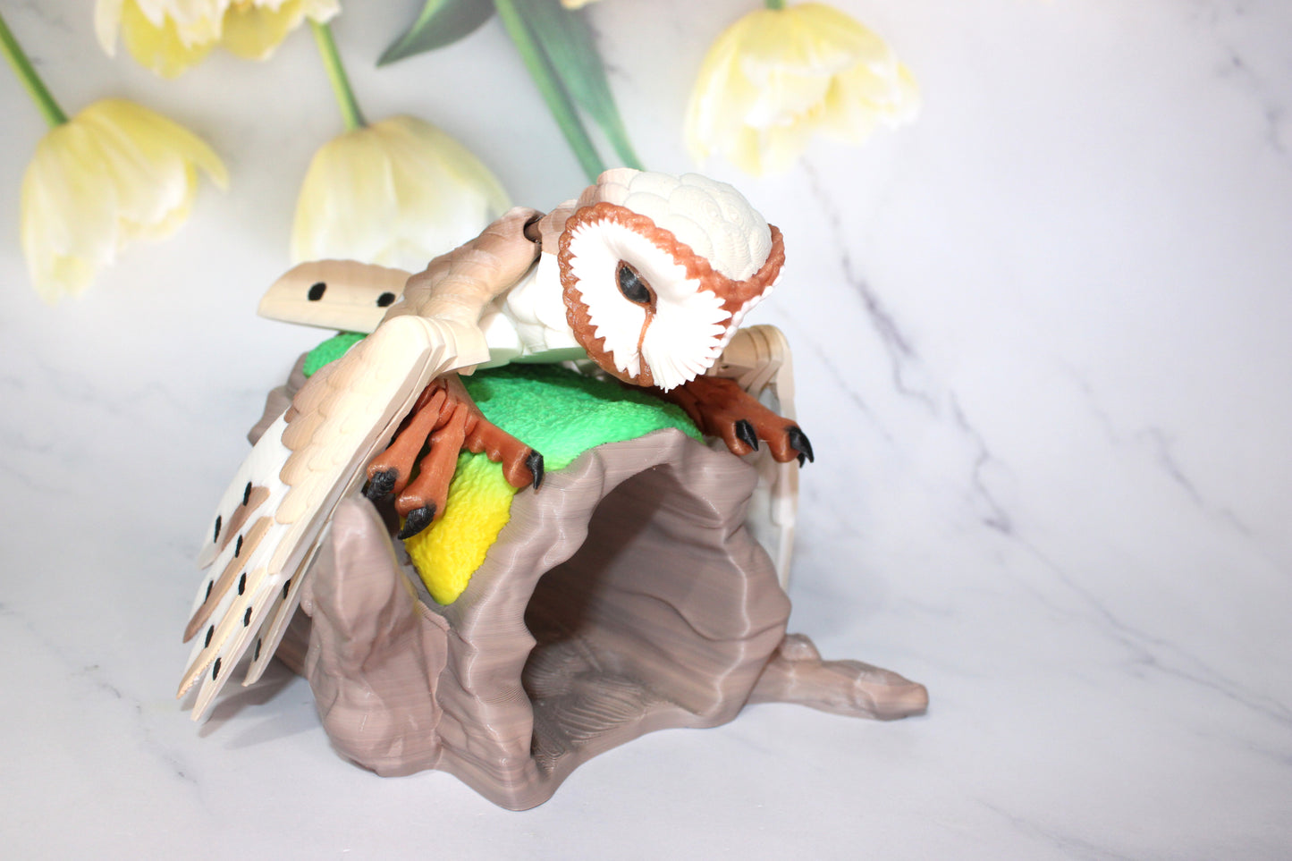Barn Owl with stand options-3D Printed Articulated Flexi Fidget Figurine - Wonderland 3D Printing