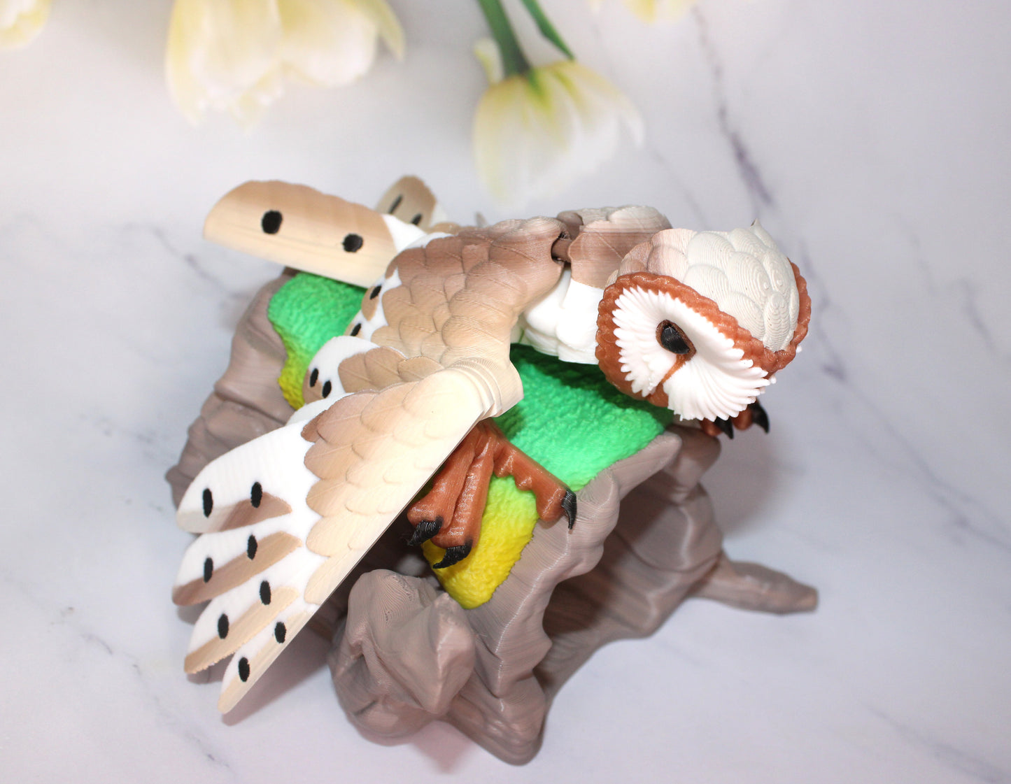 Barn Owl with stand options-3D Printed Articulated Flexi Fidget Figurine - Wonderland 3D Printing