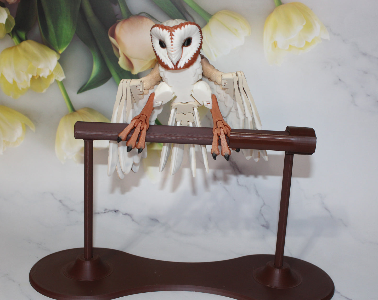 Barn Owl with stand options-3D Printed Articulated Flexi Fidget Figurine - Wonderland 3D Printing