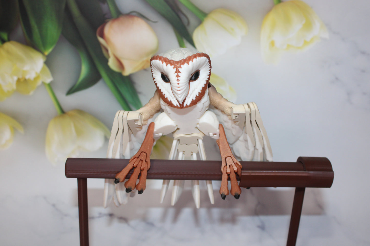 Barn Owl with stand options-3D Printed Articulated Flexi Fidget Figurine - Wonderland 3D Printing