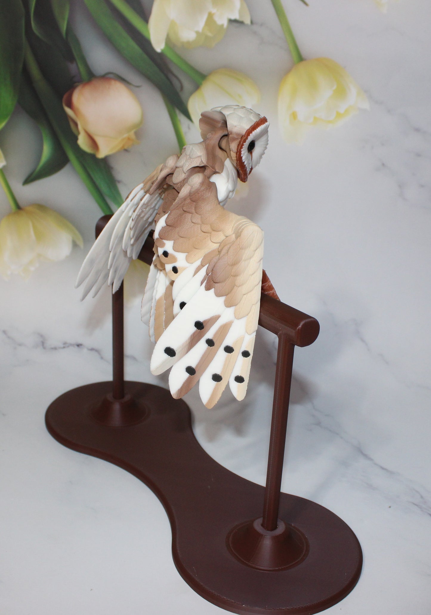 Barn Owl with stand options-3D Printed Articulated Flexi Fidget Figurine - Wonderland 3D Printing