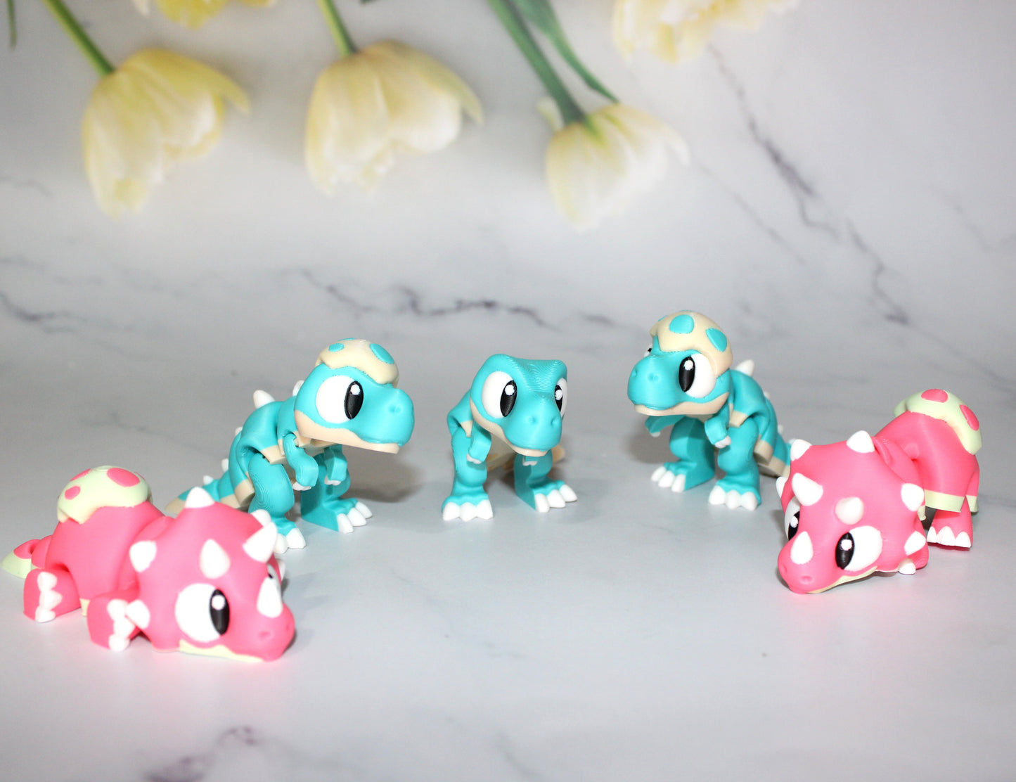 Mini Dinosaurs 3 inches long-3D Printed Articulated Figurine Fidget Toy-Bag Charm Options - Wonderland 3D Printing