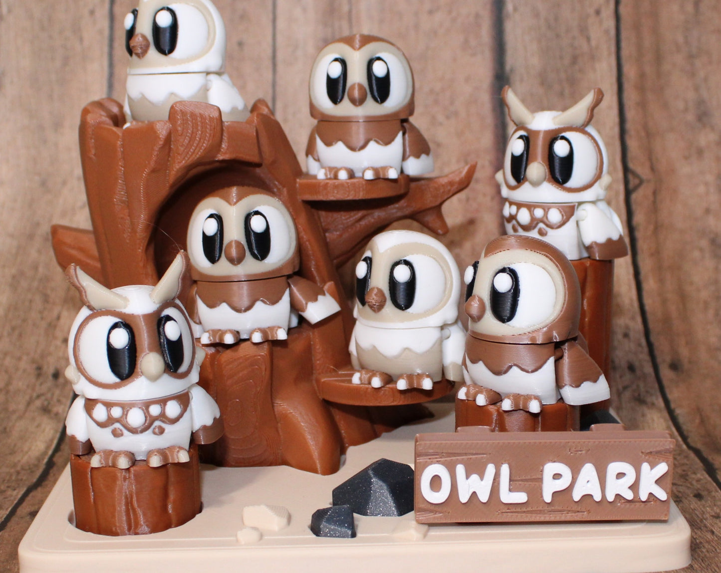 Owl Park Showcase-3D Printed Articulated Flexi Fidget-Includes 7 Owls and the Owl Park - Wonderland 3D Printing