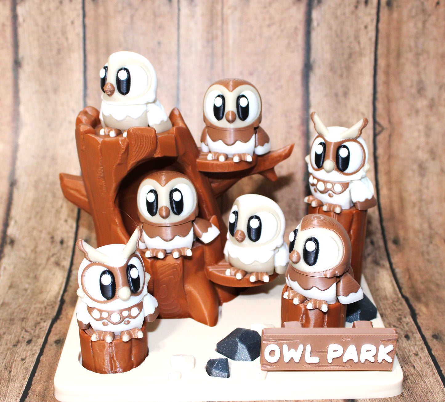 Owl Park Showcase-3D Printed Articulated Flexi Fidget-Includes 7 Owls and the Owl Park - Wonderland 3D Printing