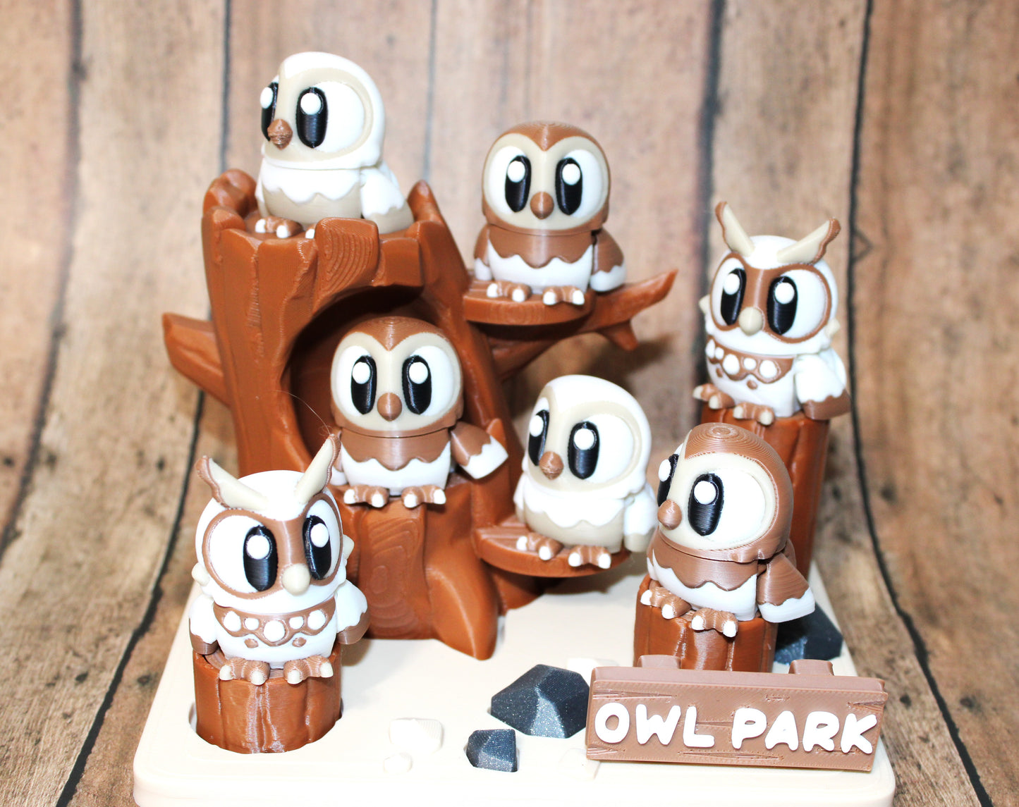 Owl Park Showcase-3D Printed Articulated Flexi Fidget-Includes 7 Owls and the Owl Park - Wonderland 3D Printing