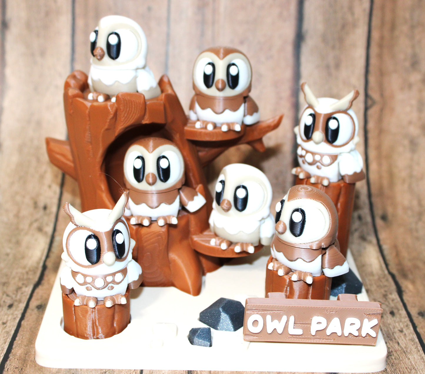 Owl Park Showcase-3D Printed Articulated Flexi Fidget-Includes 7 Owls and the Owl Park - Wonderland 3D Printing