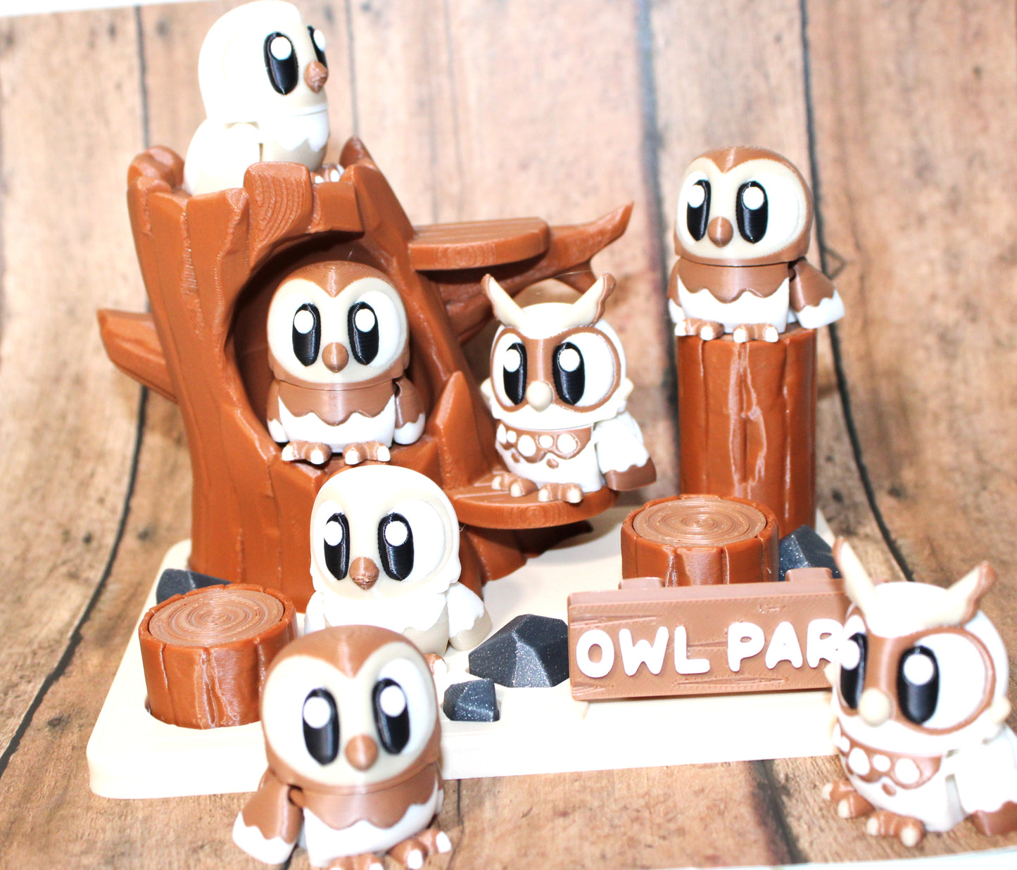Owl Park Showcase-3D Printed Articulated Flexi Fidget-Includes 7 Owls and the Owl Park - Wonderland 3D Printing