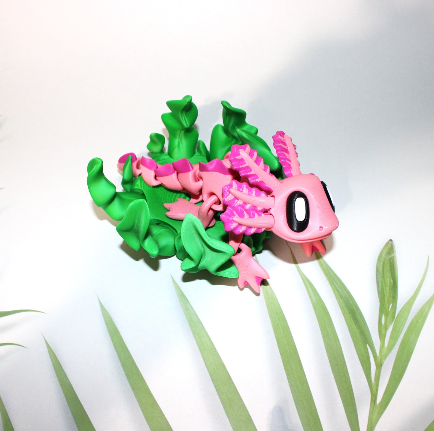 Flexi Axolotl with Flexi Seaweed 6 inches Long-3D Printed Flexi Articulated Figurines - Wonderland 3D Printing