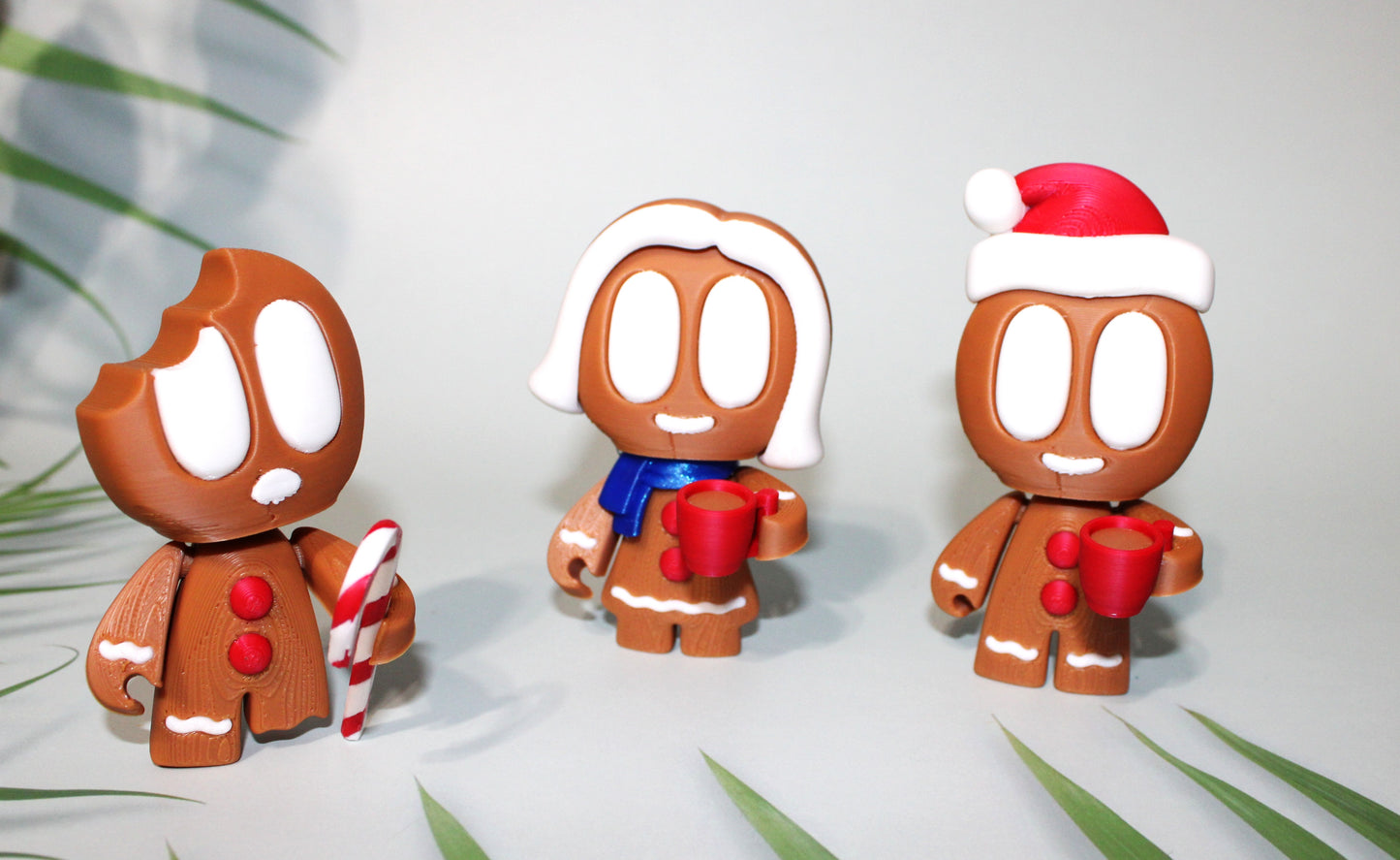 Gingerbread People 4inches Tall, 3 piece set-3D Printed Flexi Articulated Figurines - Wonderland 3D Printing