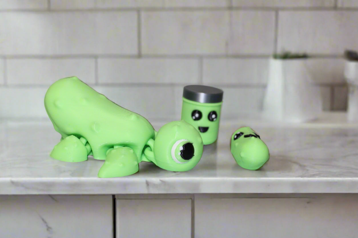 Pickle Turtle 3 inches Long Articulated 3d Printed Figurine - Wonderland 3D Printing