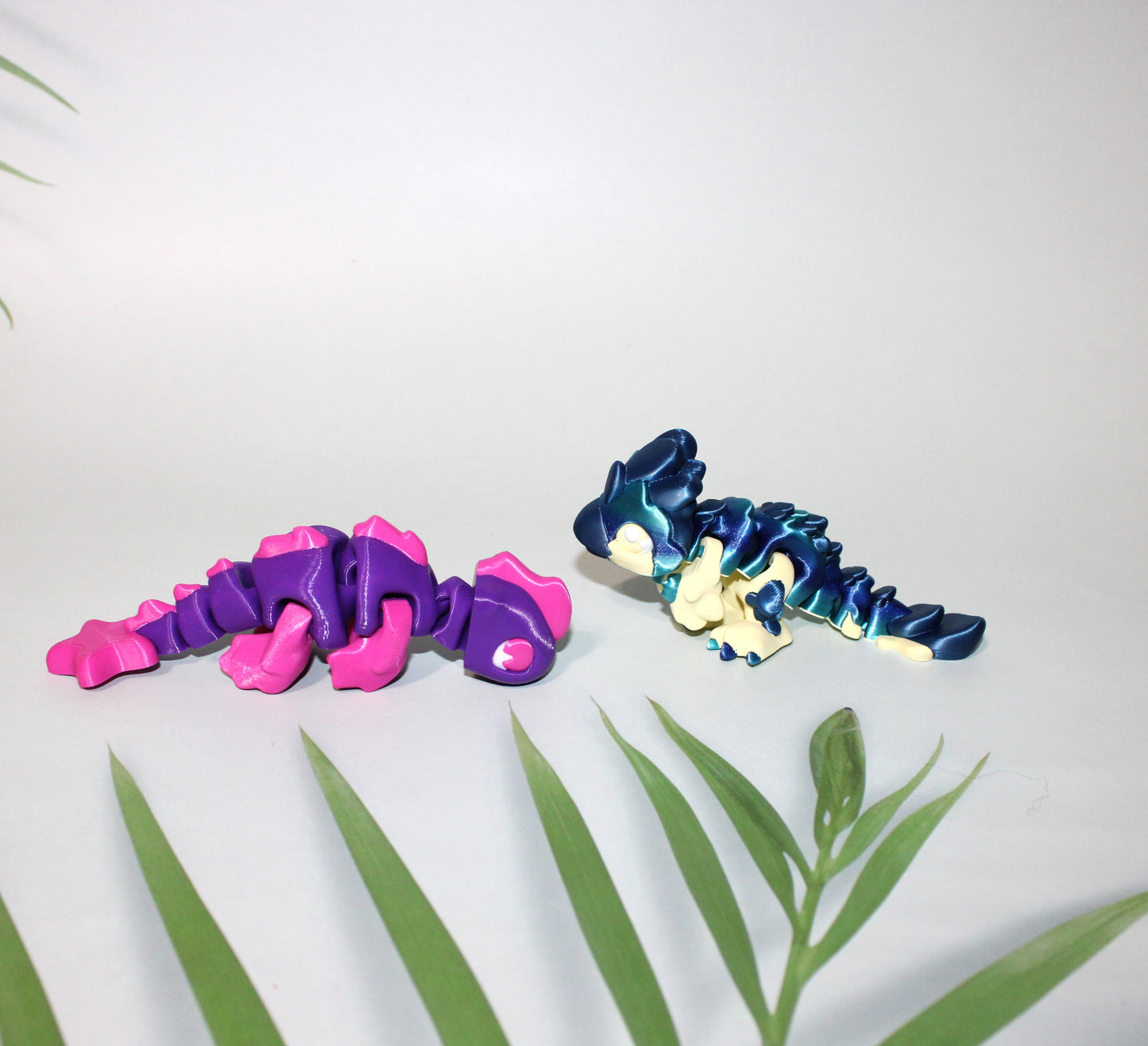 2 Pack Flexi Dino's: Lochi and Velociraptor Flexi-5-6 inches Long-Full Color 3D Printed Articulated Fidget Toy - Wonderland 3D Printing