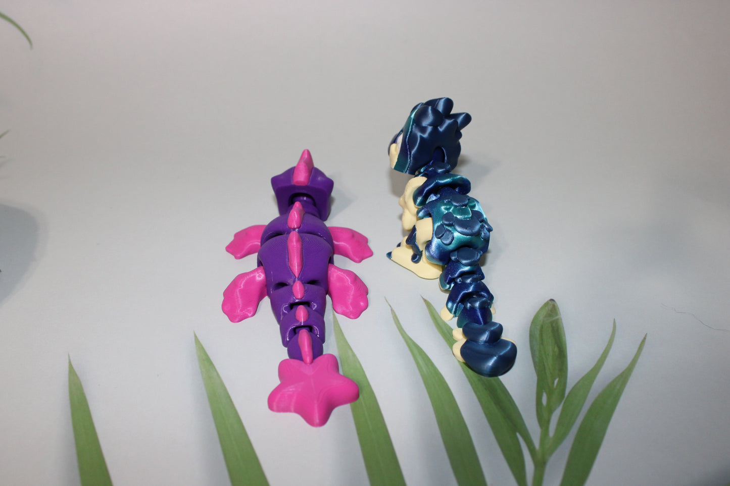 2 Pack Flexi Dino's: Lochi and Velociraptor Flexi-5-6 inches Long-Full Color 3D Printed Articulated Fidget Toy - Wonderland 3D Printing