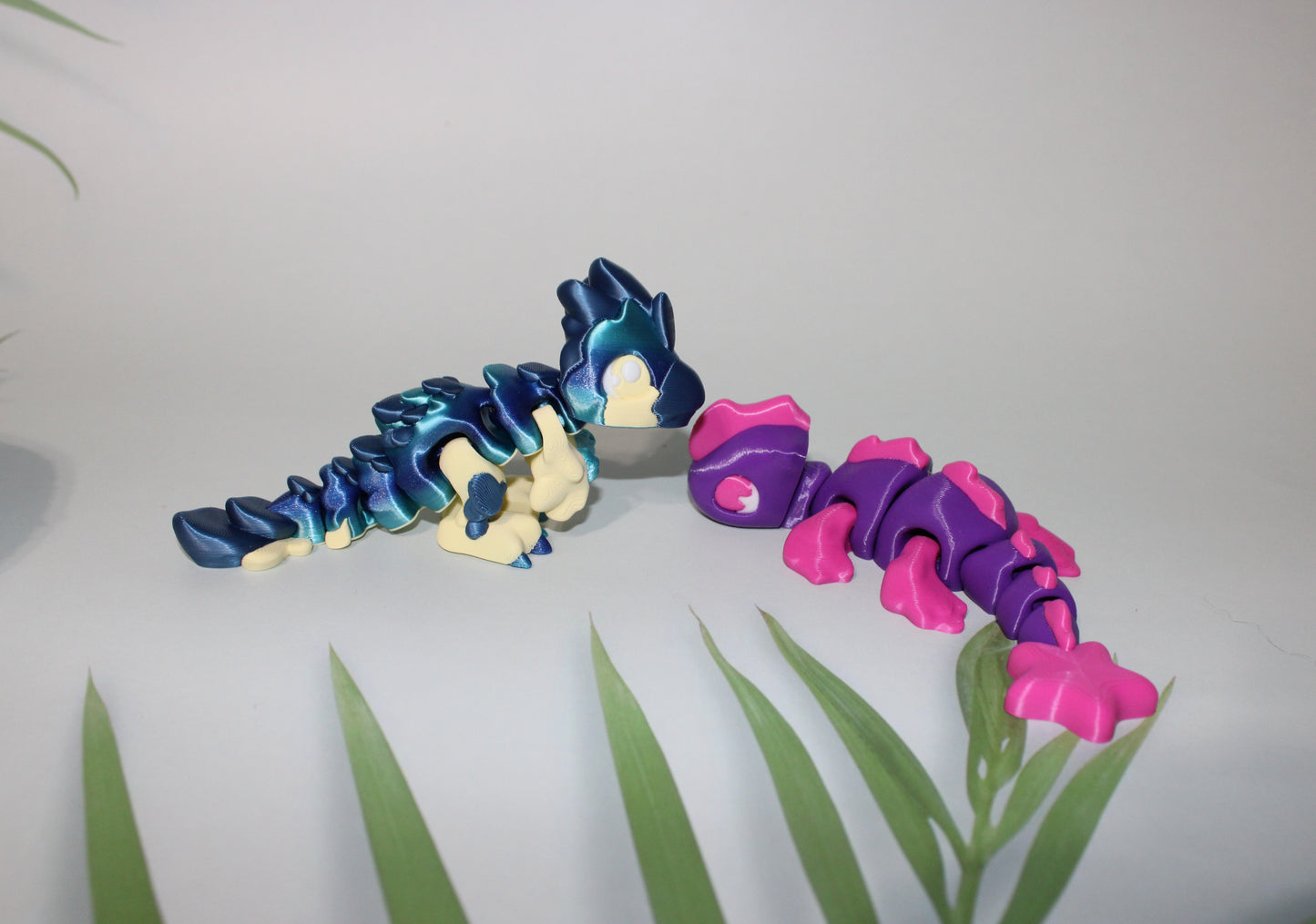 2 Pack Flexi Dino's: Lochi and Velociraptor Flexi-5-6 inches Long-Full Color 3D Printed Articulated Fidget Toy - Wonderland 3D Printing