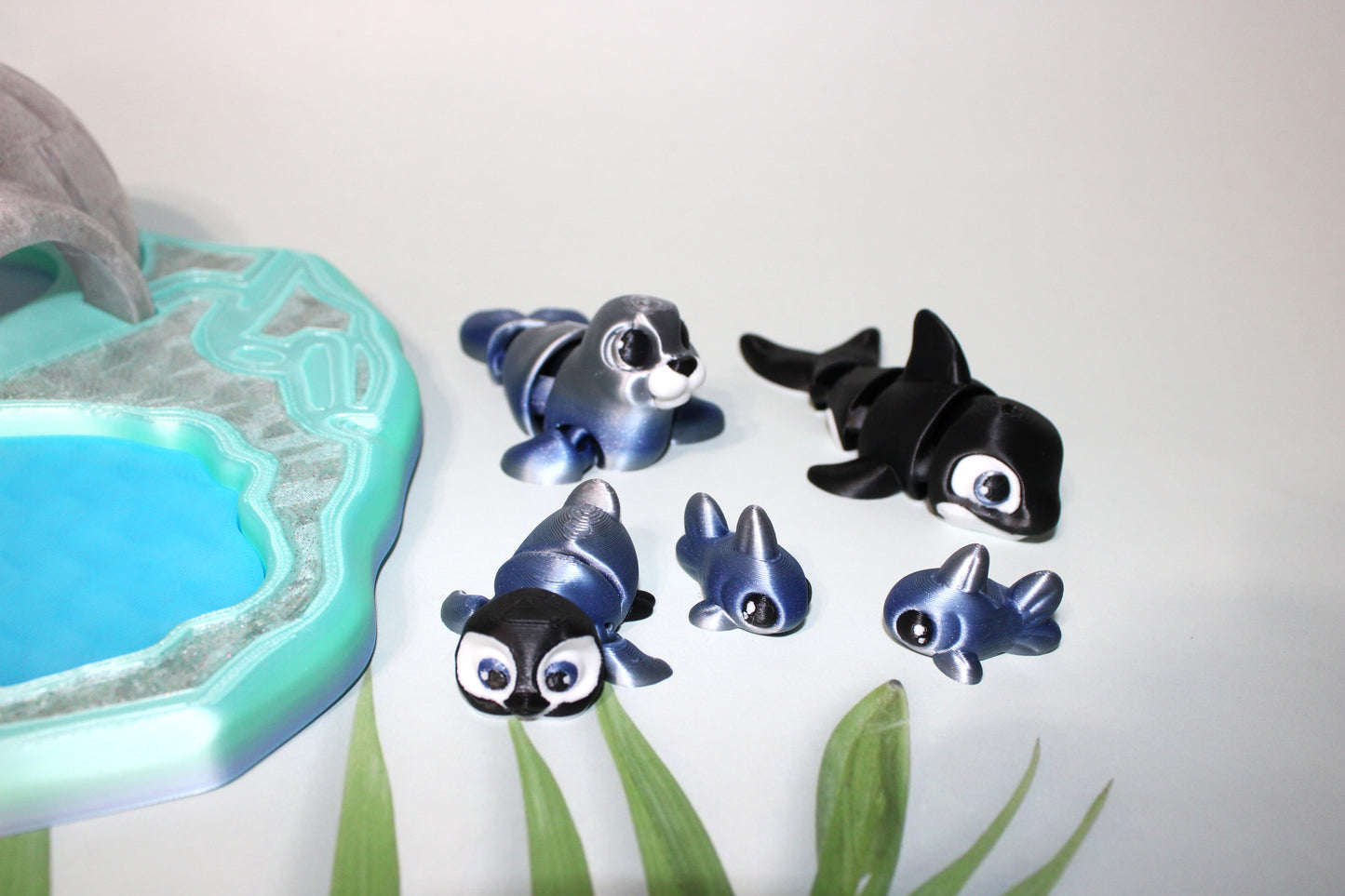 Artic Set: Includes Igloo and base with 1 Orca, 1Pengiun,1 Seal, and 2 fish-Full Color 3D Printed Articulated Fidget Toy - Wonderland 3D Printing