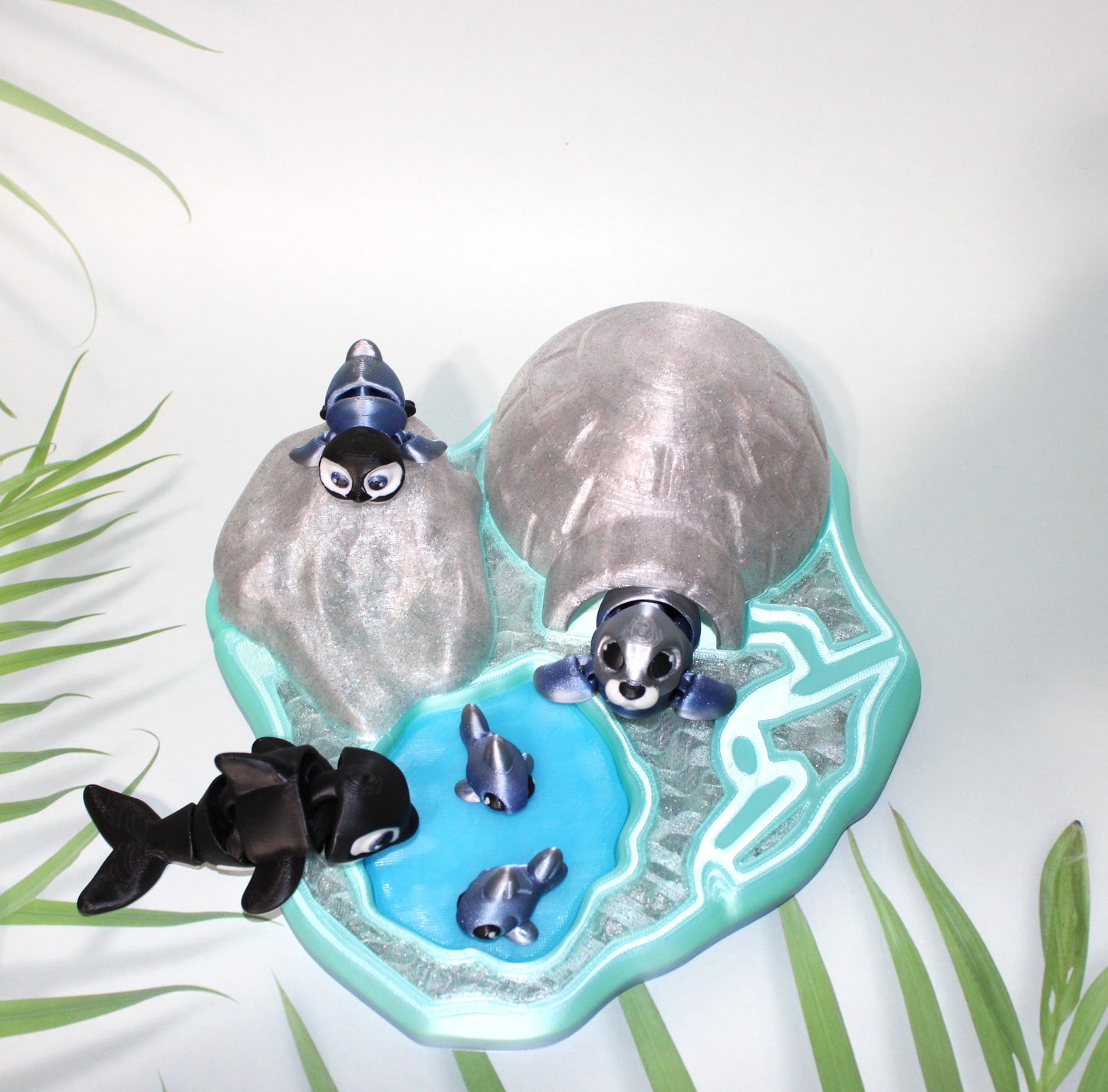 Artic Set: Includes Igloo and base with 1 Orca, 1Pengiun,1 Seal, and 2 fish-Full Color 3D Printed Articulated Fidget Toy - Wonderland 3D Printing