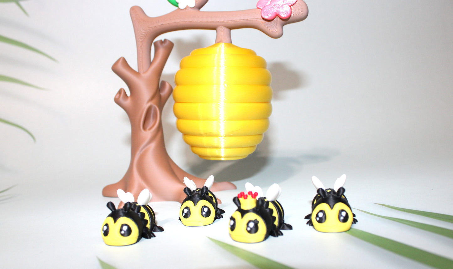 Magnetic Beehive-Includes 1 Queen, and 3 Bees-3D Printed Articulated Flexi Fidget Figurine - Wonderland 3D Printing