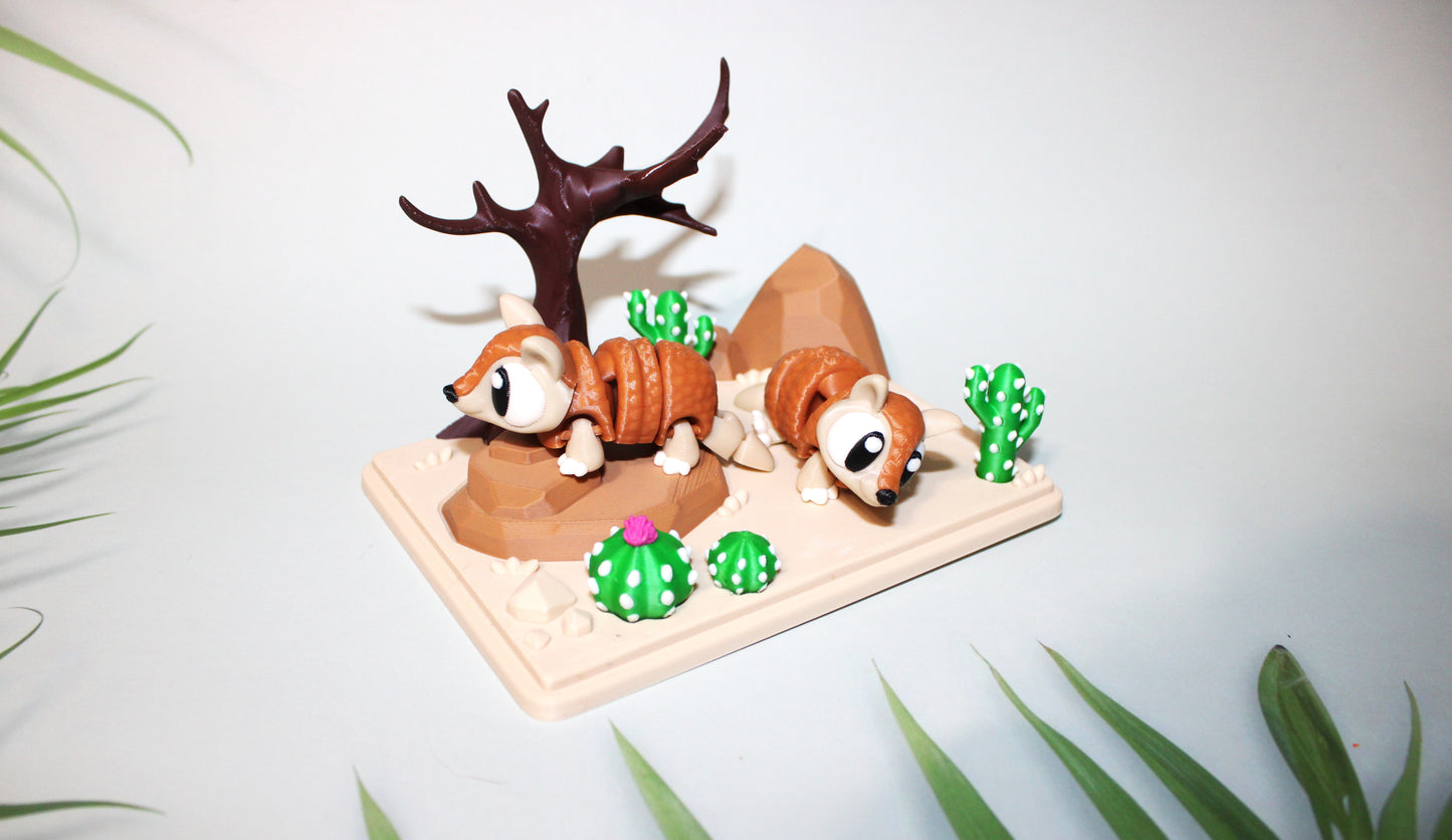 Flexi Armadillo and Mini Desert Design Showcase-3D Printed Flexi Fidget- Comes with 2 Armadillos - Wonderland 3D Printing