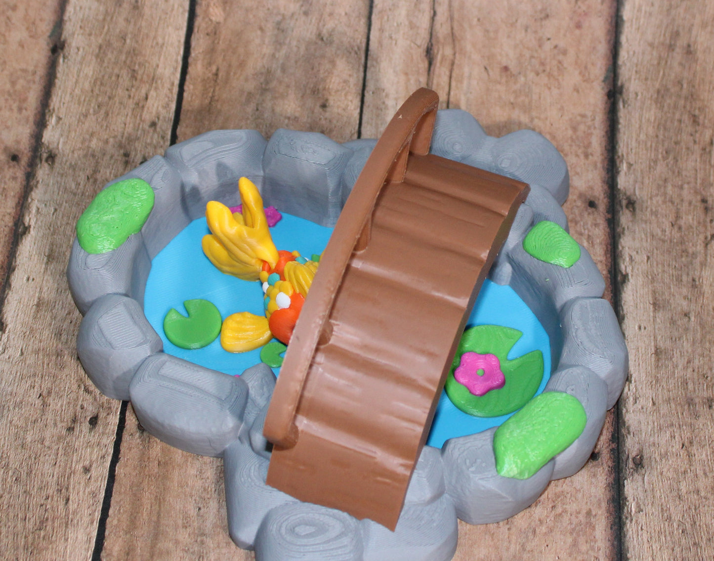 Koi Pond with Fish Articulated Flexi Fidget Full Color 3D Printed Toy - Wonderland 3D Printing