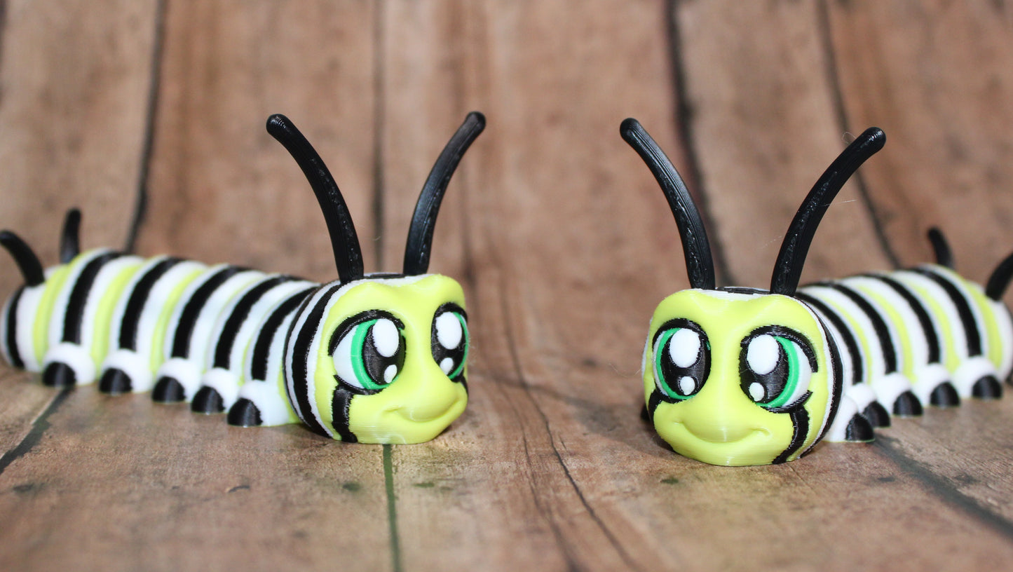 Monarch Caterpillar-4.25 inches Long- 3D Printed Articulated Flexi Fidget Figurine - Wonderland 3D Printing