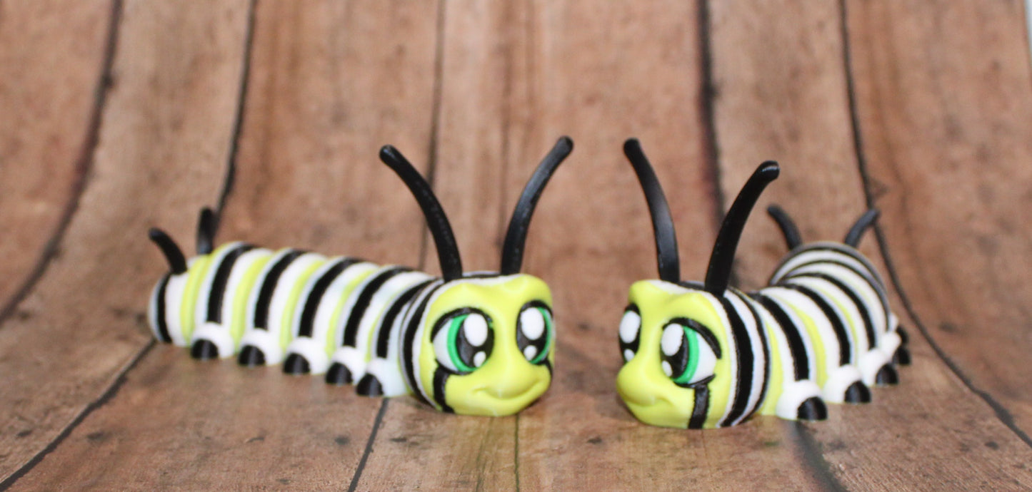 Monarch Caterpillar-4.25 inches Long- 3D Printed Articulated Flexi Fidget Figurine - Wonderland 3D Printing