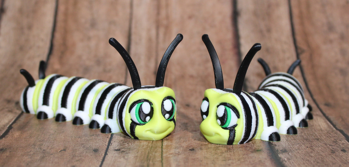 Monarch Caterpillar-4.25 inches Long- 3D Printed Articulated Flexi Fidget Figurine - Wonderland 3D Printing