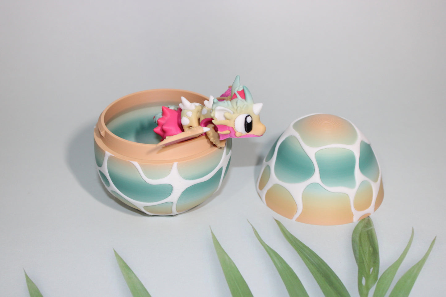 Sea Shell Dragon with Egg: 4 inches Long 3D Printed Articulated Flexi Fidget - Wonderland 3D Printing