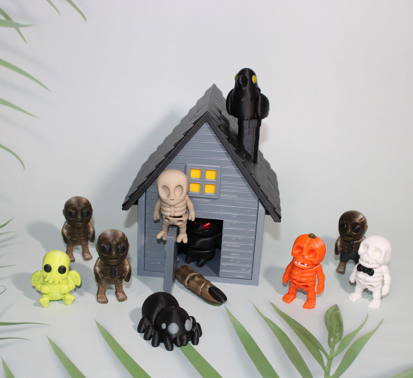 Haunted House Showcase Container with 11 Mini Flexi Toys-3D Printed Articulated Fidget - Wonderland 3D Printing