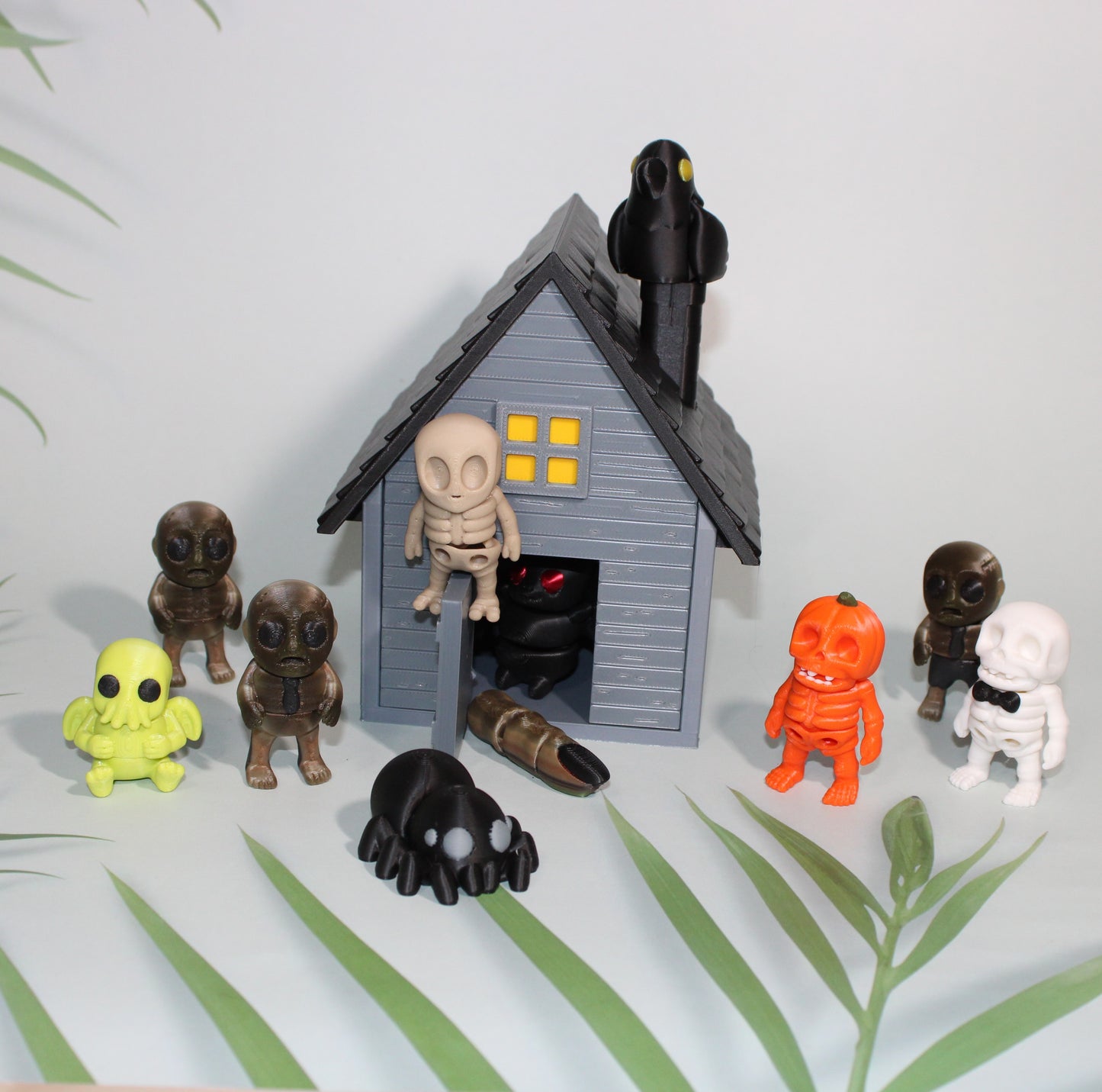 Haunted House Showcase Container with 11 Mini Flexi Toys-3D Printed Articulated Fidget - Wonderland 3D Printing