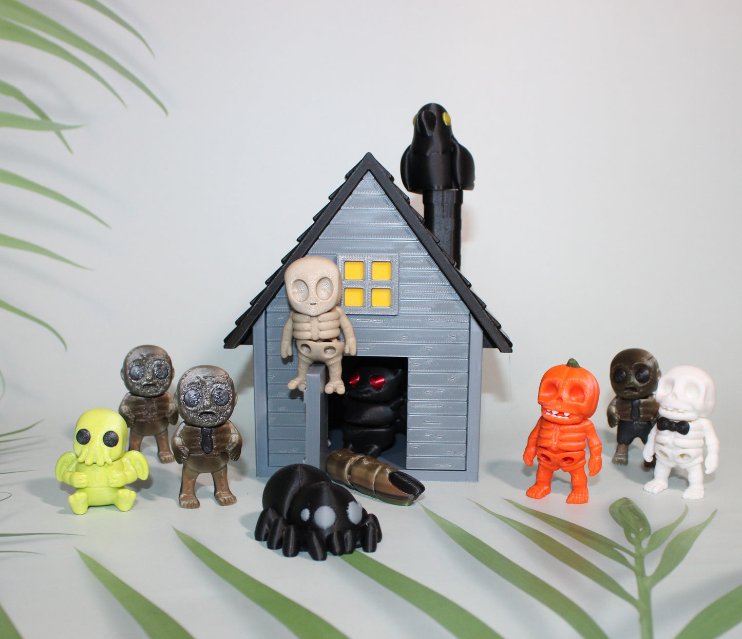 Haunted House Showcase Container with 11 Mini Flexi Toys-3D Printed Articulated Fidget - Wonderland 3D Printing