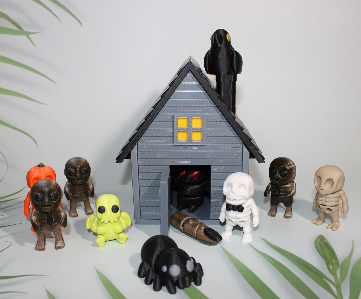 Haunted House Showcase Container with 11 Mini Flexi Toys-3D Printed Articulated Fidget - Wonderland 3D Printing