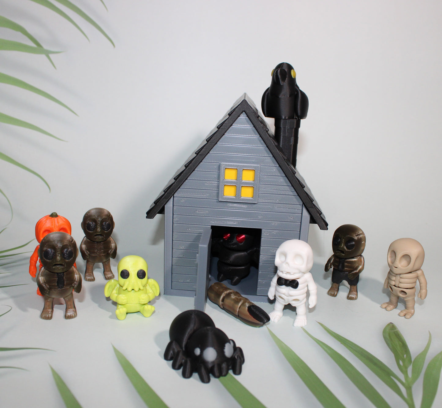 Haunted House Showcase Container with 11 Mini Flexi Toys-3D Printed Articulated Fidget - Wonderland 3D Printing