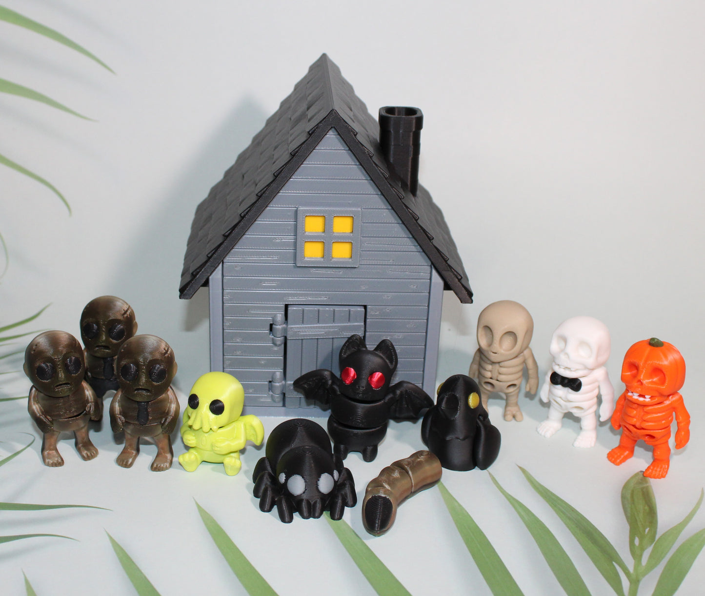 Haunted House Showcase Container with 11 Mini Flexi Toys-3D Printed Articulated Fidget - Wonderland 3D Printing