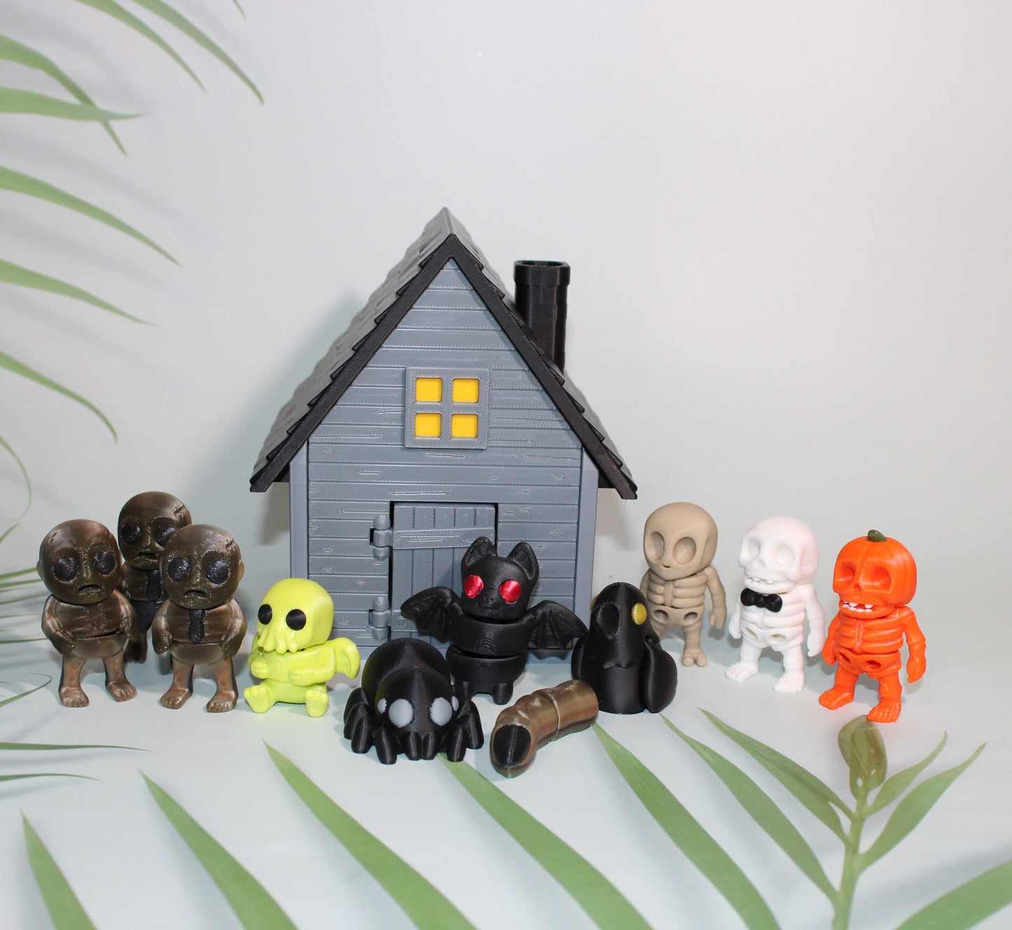 Haunted House Showcase Container with 11 Mini Flexi Toys-3D Printed Articulated Fidget - Wonderland 3D Printing