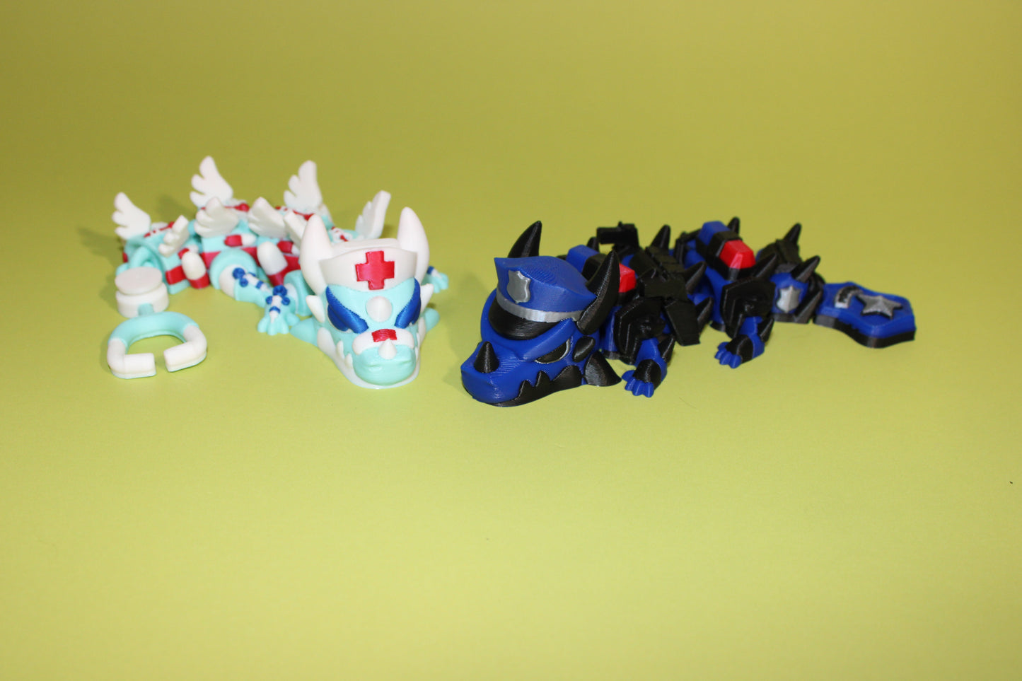 First Responder Mini Dragons: Nurse, Firefighter or Police -Full Color 3D Printed Articulated Fidget Toy - Wonderland 3D Printing