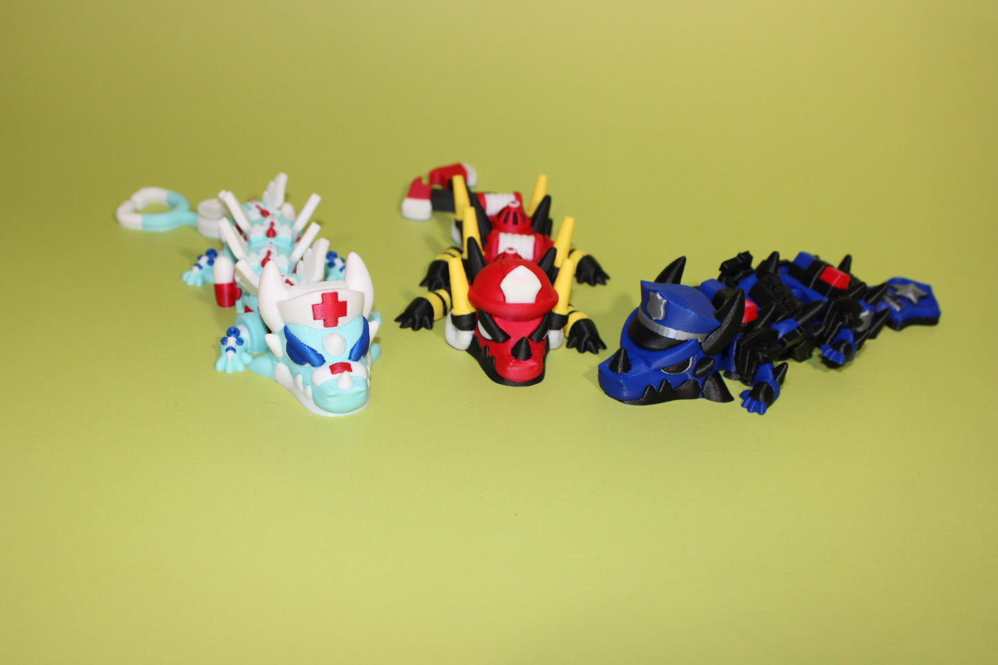 First Responder Mini Dragons: Nurse, Firefighter or Police -Full Color 3D Printed Articulated Fidget Toy - Wonderland 3D Printing