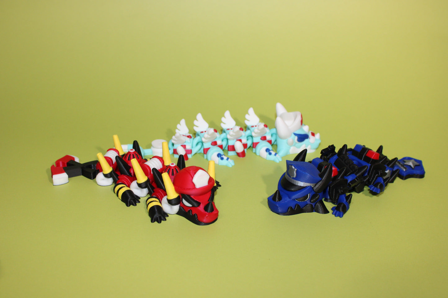 First Responder Mini Dragons: Nurse, Firefighter or Police -Full Color 3D Printed Articulated Fidget Toy - Wonderland 3D Printing