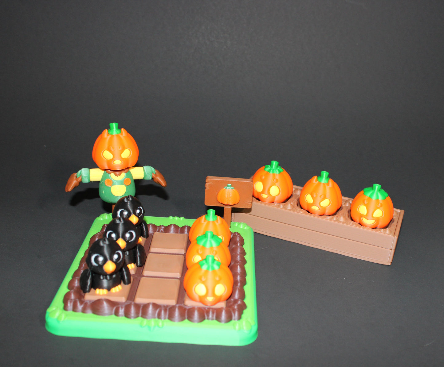 Flexi Crow and Tic Tac Toe Pumpkin Patch with Pumpkin Clickers Options-3D Printed Articulated Flexi Figurine - Wonderland 3D Printing