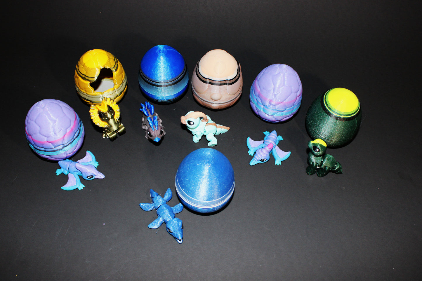 2 in Dino Hatchlings 3D Printed Articulated Figurine with Egg Options - Wonderland 3D Printing