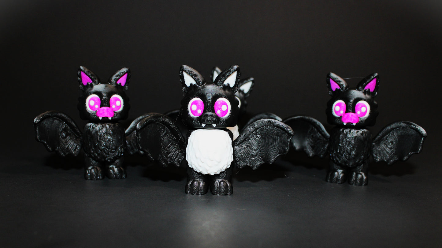 Floofy Kawaii Bat 3 inches tall- 3D Printed Articulated Flexi Fidget toy - Wonderland 3D Printing